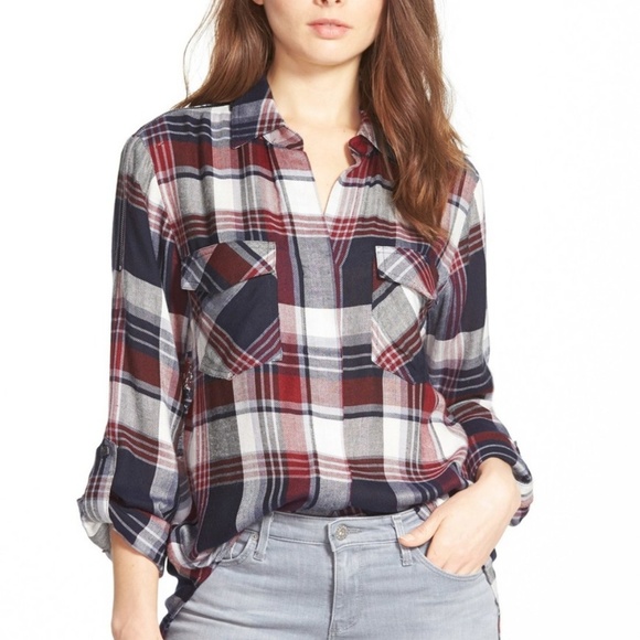 Sam Edelman 'Riley' Lace Back Plaid Shirt - Picture 1 of 8